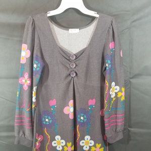 Funky People Dress Gray Floral Long Sleeve Size L